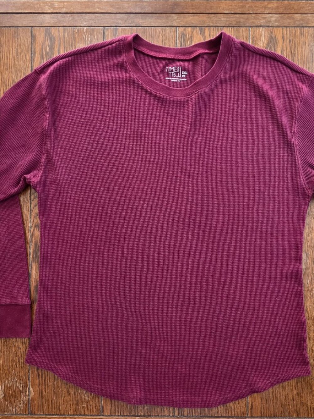 Time and True Burgundy Waffle-Knit Thermal Long-Sleeve Shirt - XXL